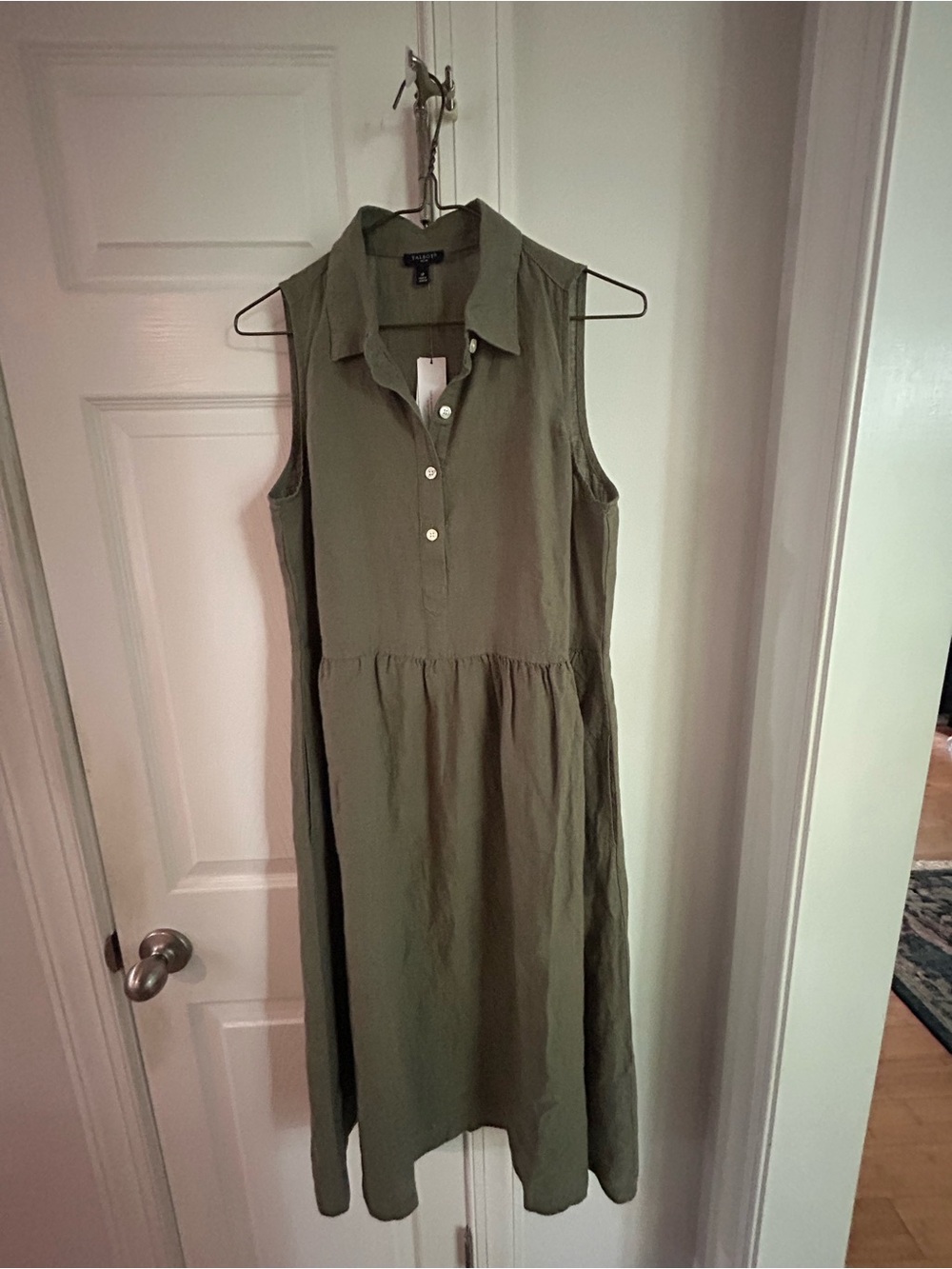 Talbots Sleeveless Collared Midi Dress in Olive Green size SP